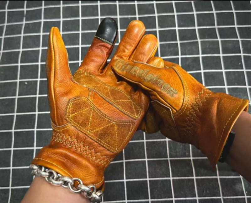 Motorcycle Gear Full Set - Handgefertigte Retro-Motorradhandschuhe aus echtem Leder, Vollfinger-Touchscreen,